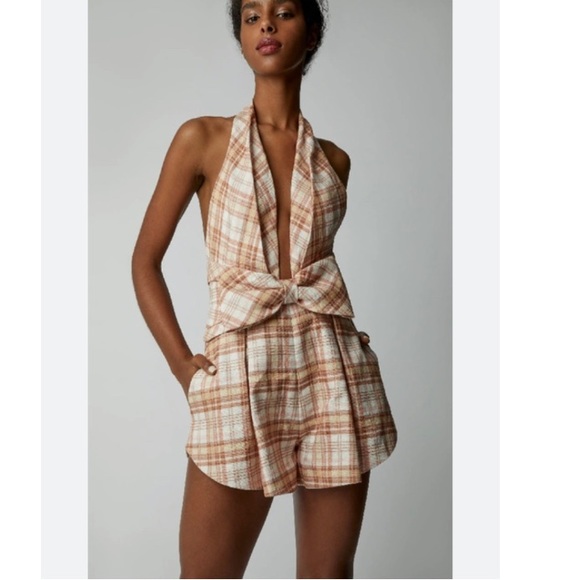 Zimmermann Pants - ZIMMERMANN Corsage Tie Playsuit In Tan Check